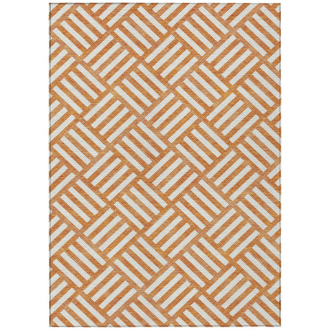 3' X 5' Orange And Ivory Geometric Washable Indoor Outdoor Area Rug