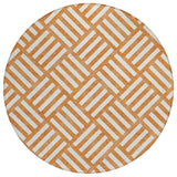 8' Orange And Ivory Round Geometric Washable Indoor Outdoor Area Rug