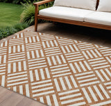 8' X 10' Orange And Ivory Geometric Washable Indoor Outdoor Area Rug