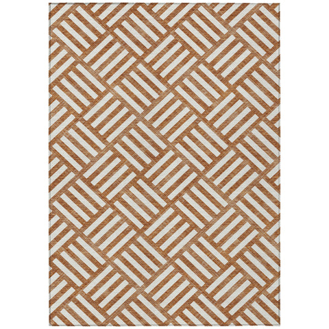 8' X 10' Orange And Ivory Geometric Washable Indoor Outdoor Area Rug