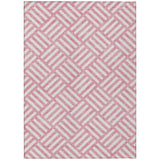 3' X 5' Pink And Ivory Geometric Washable Indoor Outdoor Area Rug