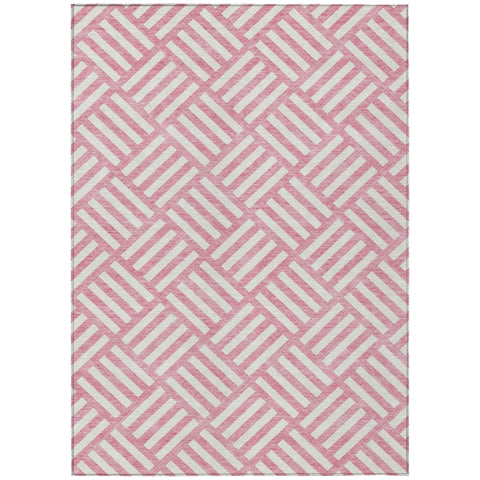 5' X 8' Pink And Ivory Geometric Washable Indoor Outdoor Area Rug