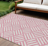 8' X 10' Pink And Ivory Geometric Washable Indoor Outdoor Area Rug