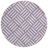 8' Purple And Ivory Round Geometric Washable Indoor Outdoor Area Rug