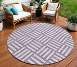 8' Purple And Ivory Round Geometric Washable Indoor Outdoor Area Rug
