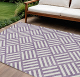 8' X 10' Purple And Ivory Geometric Washable Indoor Outdoor Area Rug