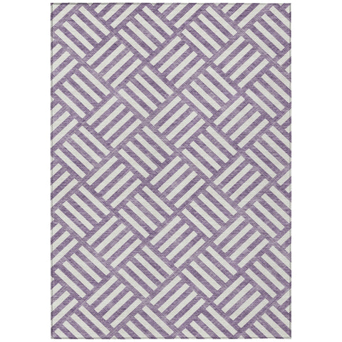 8' X 10' Purple And Ivory Geometric Washable Indoor Outdoor Area Rug