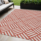 5' X 8' Red And Ivory Geometric Washable Indoor Outdoor Area Rug