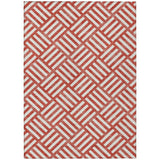 5' X 8' Red And Ivory Geometric Washable Indoor Outdoor Area Rug