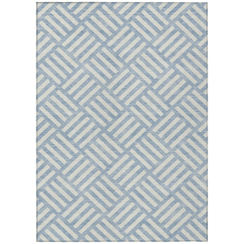 3' X 5' Sky Blue And Ivory Geometric Washable Indoor Outdoor Area Rug