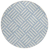 8' Sky Blue And Ivory Round Geometric Washable Indoor Outdoor Area Rug