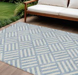 8' X 10' Sky Blue And Ivory Geometric Washable Indoor Outdoor Area Rug