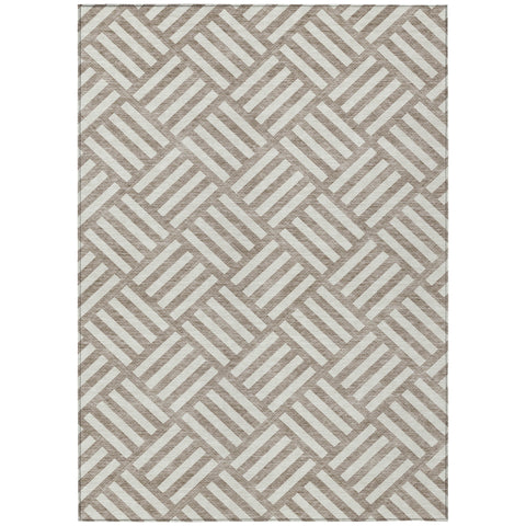 3' X 5' Taupe And Ivory Geometric Washable Indoor Outdoor Area Rug