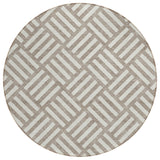 8' Taupe And Ivory Round Geometric Washable Indoor Outdoor Area Rug