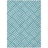 5' X 8' Teal Blue And Ivory Geometric Washable Indoor Outdoor Area Rug