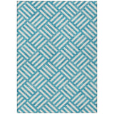 8' X 10' Teal Blue And Ivory Geometric Washable Indoor Outdoor Area Rug