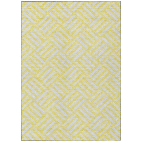 8' X 10' Yellow And Ivory Geometric Washable Indoor Outdoor Area Rug