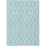 5' X 8' Aqua And Ivory Geometric Washable Indoor Outdoor Area Rug