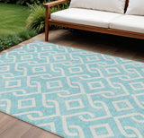 8' X 10' Aqua And Ivory Geometric Washable Indoor Outdoor Area Rug