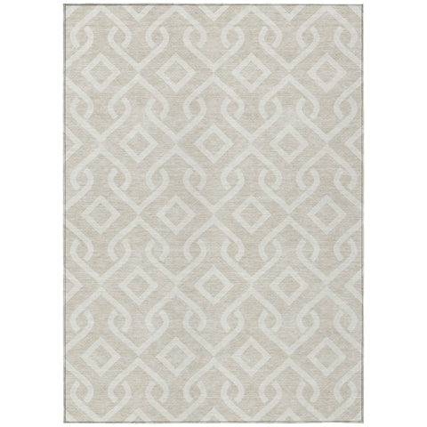 5' X 8' Beige And Ivory Geometric Washable Indoor Outdoor Area Rug