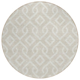 8' Beige And Ivory Round Geometric Washable Indoor Outdoor Area Rug
