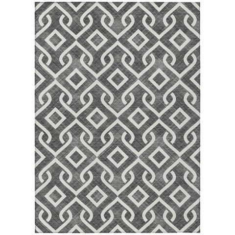 3' X 5' Black And Ivory Geometric Washable Indoor Outdoor Area Rug