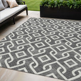 5' X 8' Black And Ivory Geometric Washable Indoor Outdoor Area Rug