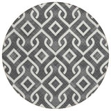 8' Black And Ivory Round Geometric Washable Indoor Outdoor Area Rug