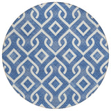8' Blue And Ivory Round Geometric Washable Indoor Outdoor Area Rug