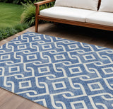 8' X 10' Blue And Ivory Geometric Washable Indoor Outdoor Area Rug