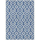 8' X 10' Blue And Ivory Geometric Washable Indoor Outdoor Area Rug