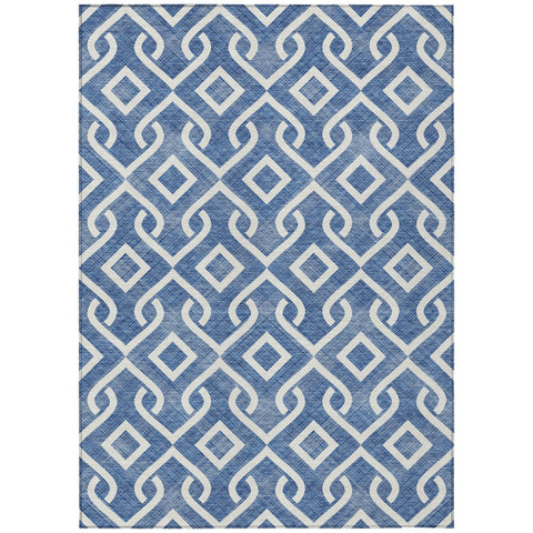 8' X 10' Blue And Ivory Geometric Washable Indoor Outdoor Area Rug