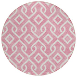 8' Blush And Ivory Round Geometric Washable Indoor Outdoor Area Rug