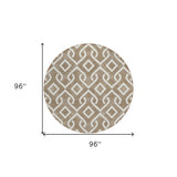8' Brown And Ivory Round Geometric Washable Indoor Outdoor Area Rug