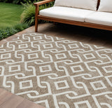 8' X 10' Brown And Ivory Geometric Washable Indoor Outdoor Area Rug