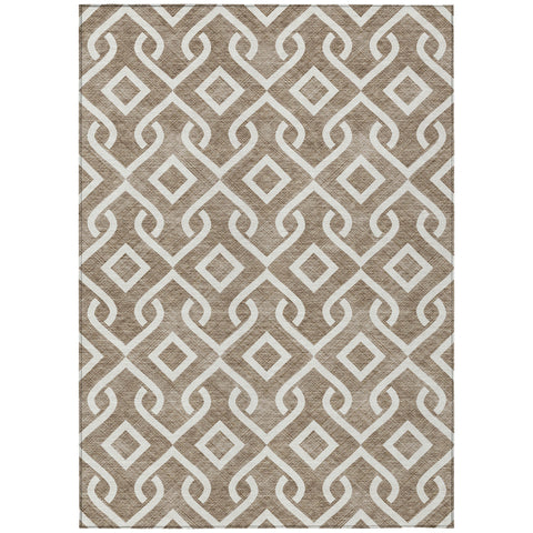 8' X 10' Brown And Ivory Geometric Washable Indoor Outdoor Area Rug