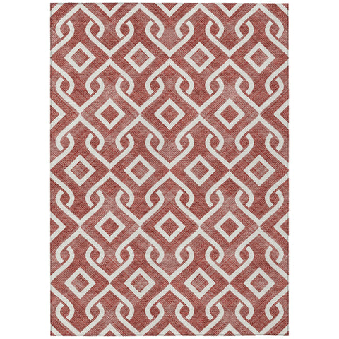 5' X 8' Burgundy And Ivory Geometric Washable Indoor Outdoor Area Rug