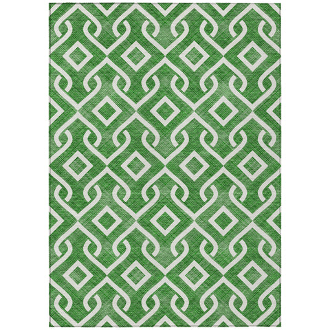 5' X 8' Emerald And Ivory Geometric Washable Indoor Outdoor Area Rug