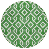 8' Emerald And Ivory Round Geometric Washable Indoor Outdoor Area Rug