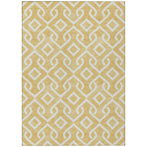 5' X 8' Gold And Ivory Geometric Washable Indoor Outdoor Area Rug