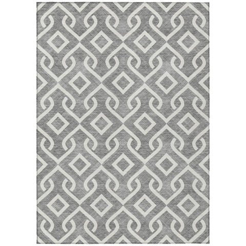 3' X 5' Gray And Ivory Geometric Washable Indoor Outdoor Area Rug
