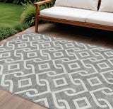 8' X 10' Gray And Ivory Geometric Washable Indoor Outdoor Area Rug