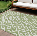 5' X 8' Green And Ivory Geometric Washable Indoor Outdoor Area Rug