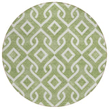 8' Green And Ivory Round Geometric Washable Indoor Outdoor Area Rug