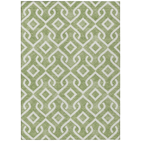 8' X 10' Green And Ivory Geometric Washable Indoor Outdoor Area Rug