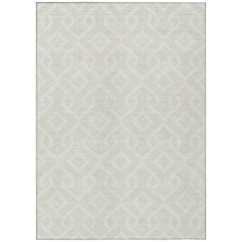 8' X 10' Ivory And Light Gray Geometric Washable Indoor Outdoor Area Rug