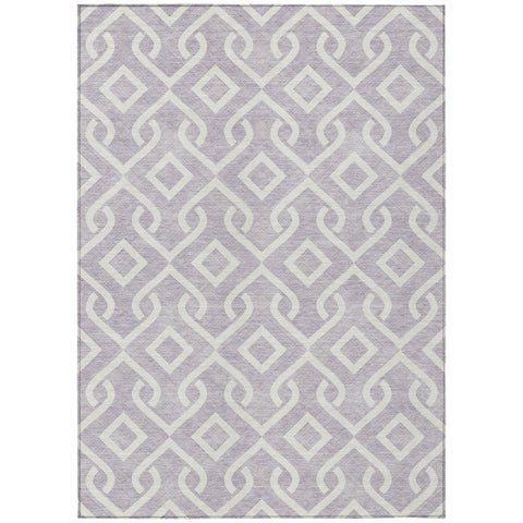 3' X 5' Lavender And Ivory Geometric Washable Indoor Outdoor Area Rug