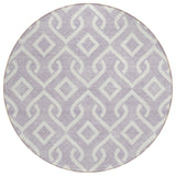 8' Lavender And Ivory Round Geometric Washable Indoor Outdoor Area Rug