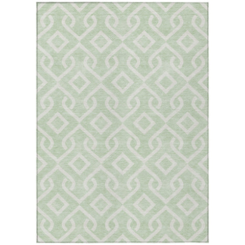 3' X 5' Mint Green And Ivory Geometric Washable Indoor Outdoor Area Rug