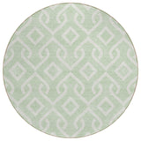 8' Mint Green And Ivory Round Geometric Washable Indoor Outdoor Area Rug